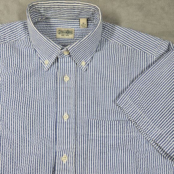 Gitman Bros Seersucker Shirt Mens M Button Down Short Sleeve Business Striped - Picture 1 of 14